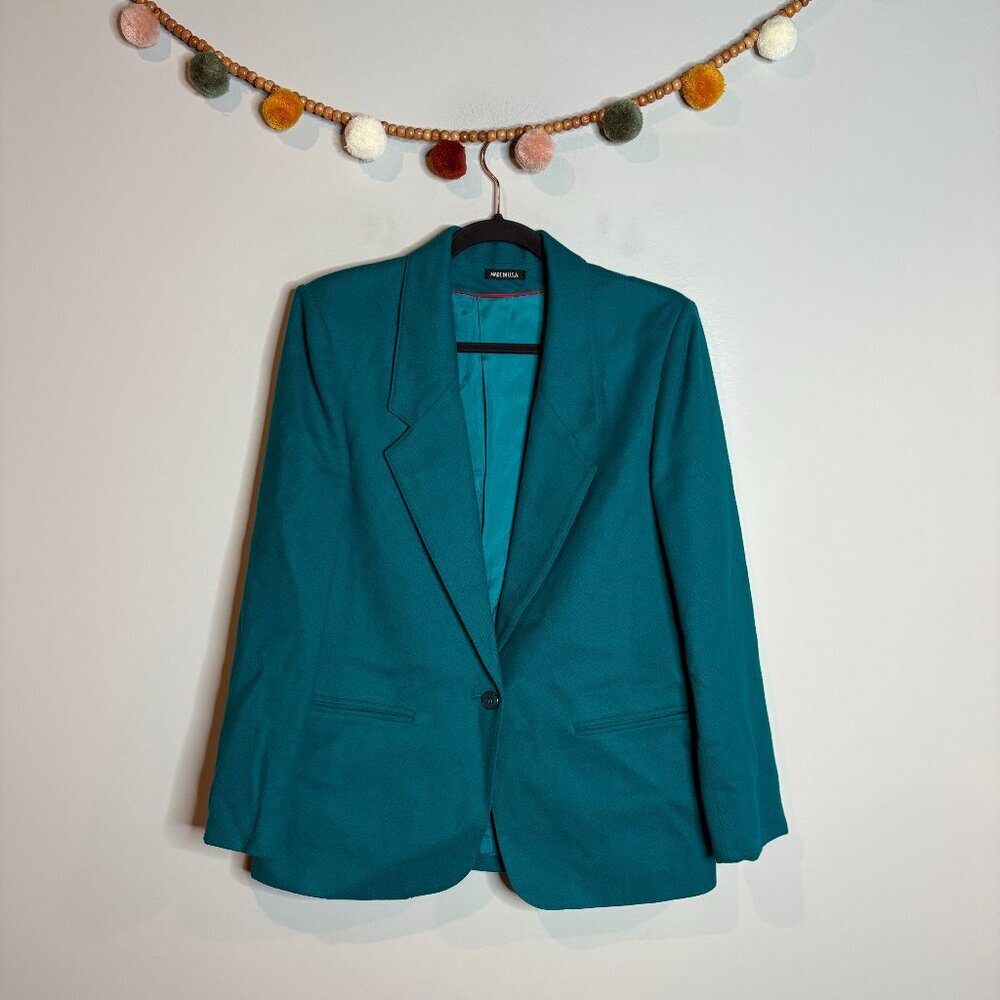 Vintage vtg teal blue wool blazer jacket